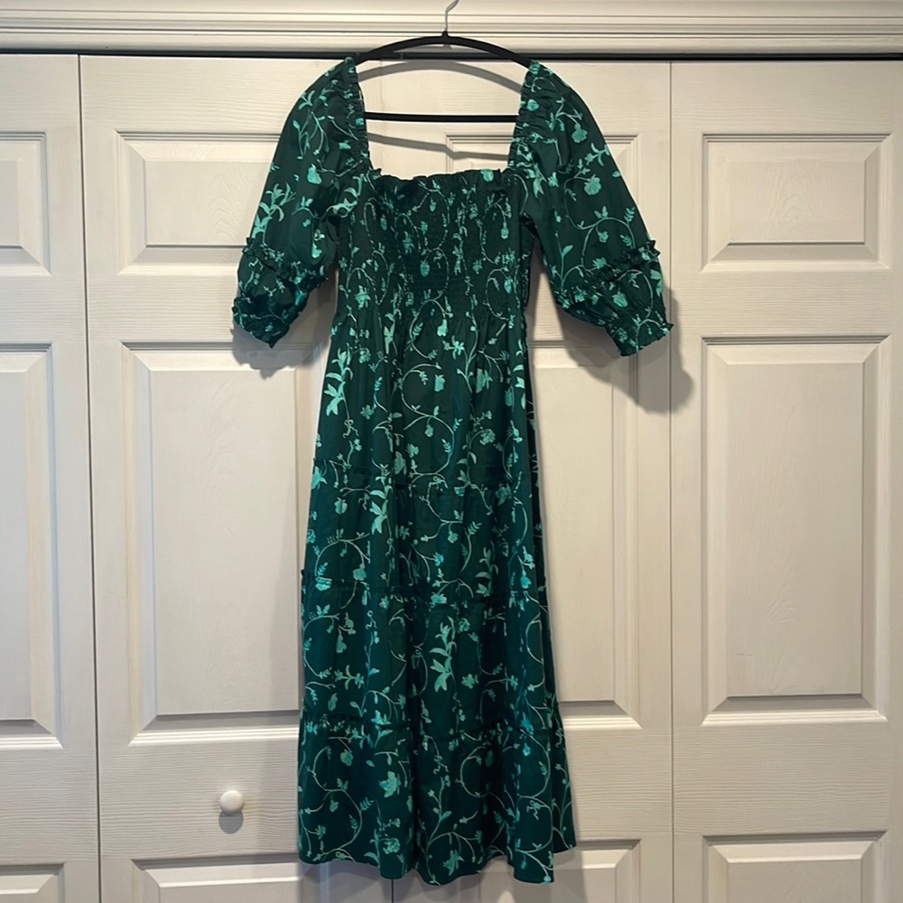 Hill House Nelsi Nap Dress in Emerald Botanical - Size Medium